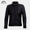 MONT5 Diran Men Black Classic Leather Jacket with Shirt Collar