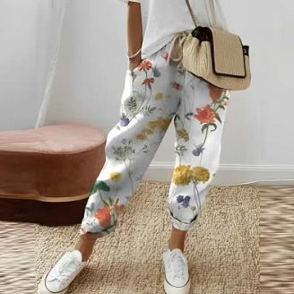 Women's Fashion Cotton Linen Solid Color Casual Pants-1
