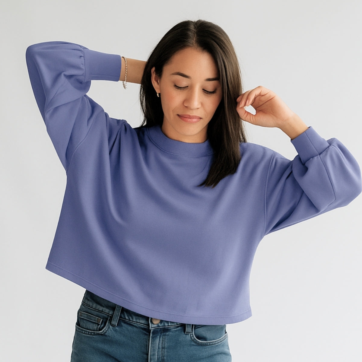 Ladies Bamboo Fleece Cropped Pullover