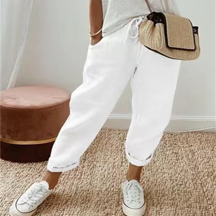 Women's Fashion Cotton Linen Solid Color Casual Pants-10