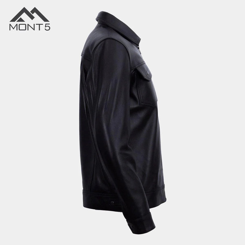 MONT5  Diran Men Black Classic Leather Jacket with Shirt Collar-1