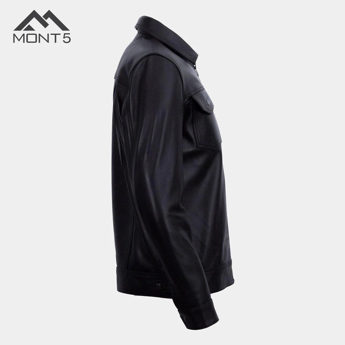 MONT5  Diran Men Black Classic Leather Jacket with Shirt Collar-1