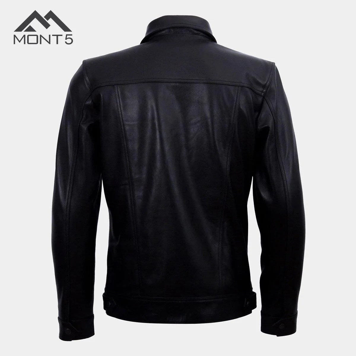 MONT5  Diran Men Black Classic Leather Jacket with Shirt Collar-2