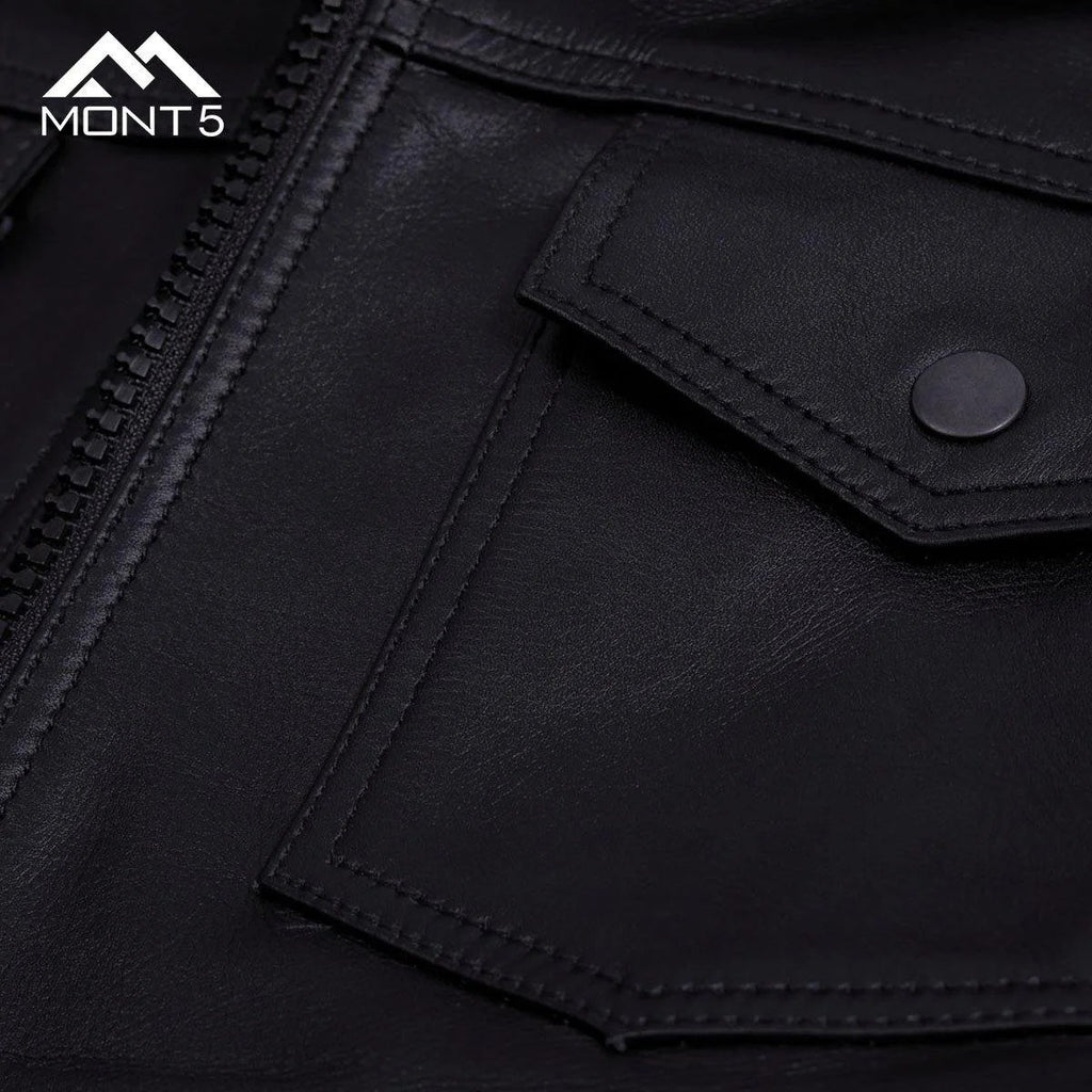 MONT5  Diran Men Black Classic Leather Jacket with Shirt Collar-3