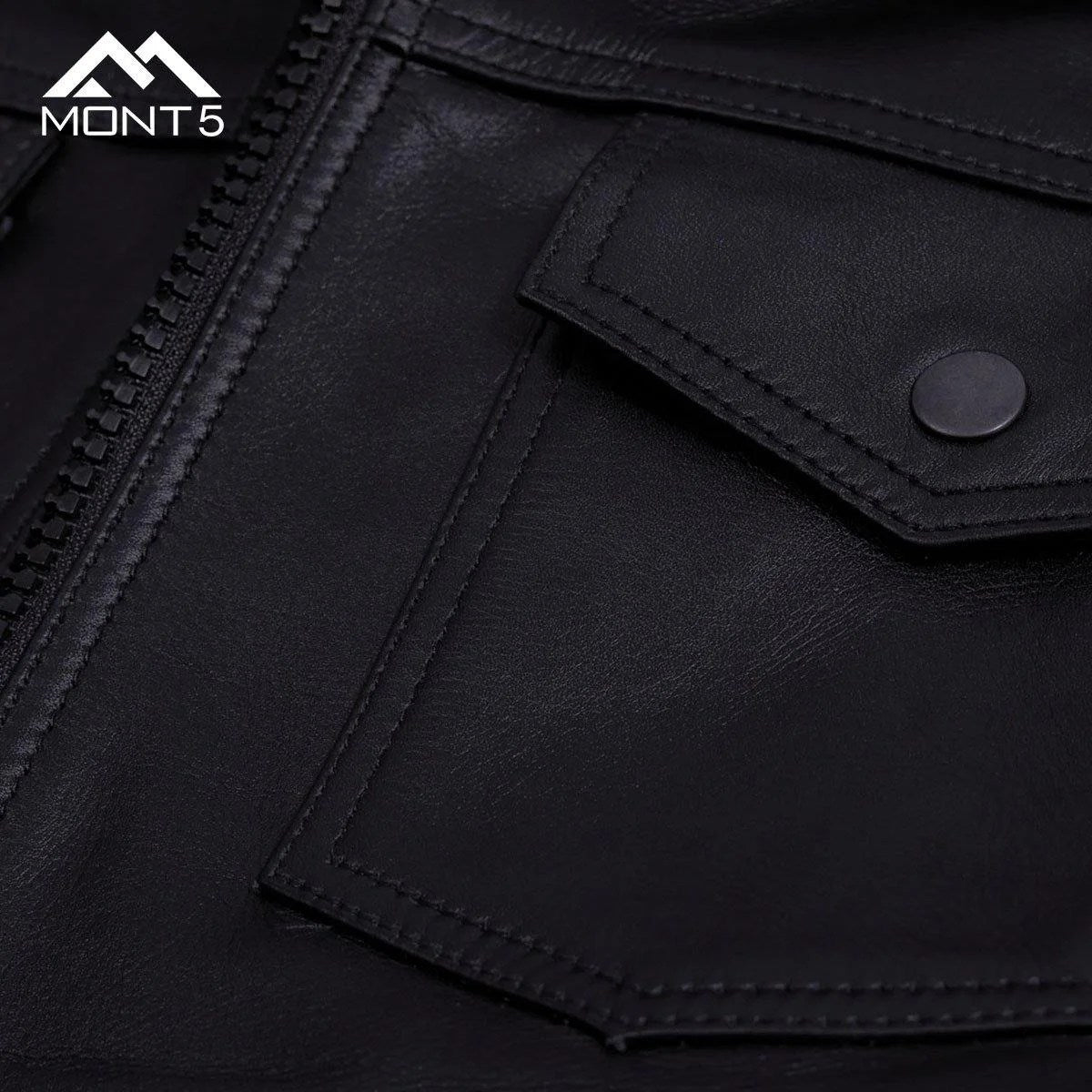 MONT5  Diran Men Black Classic Leather Jacket with Shirt Collar-3