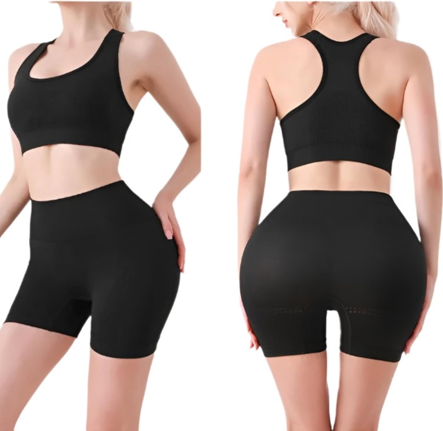 Misharen Women's Seamless Workout Yoga Set 2 Piece Vest & Butt Lift Shorts Leggings, High-Waist, Stretchable, Breathable Gym Suite for Workout, Running & Pilates-6