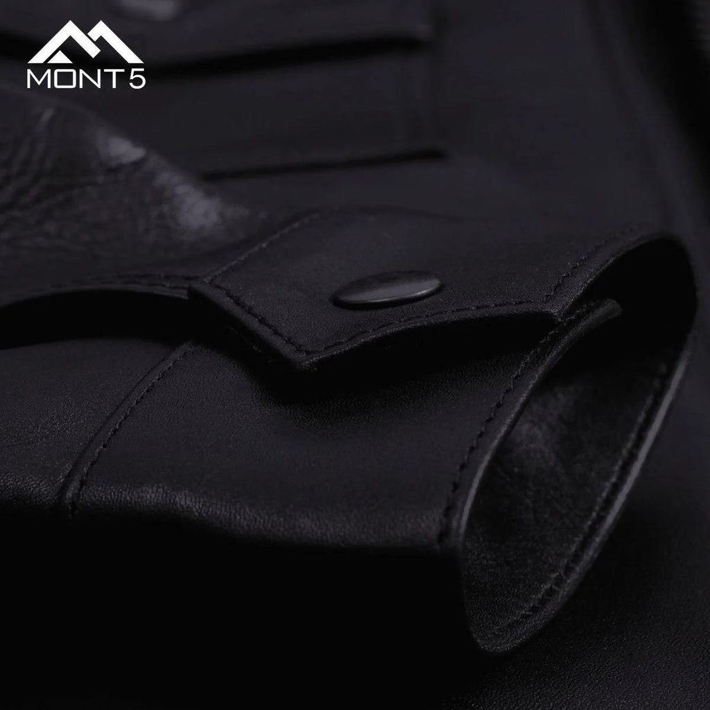 MONT5  Diran Men Black Classic Leather Jacket with Shirt Collar-4