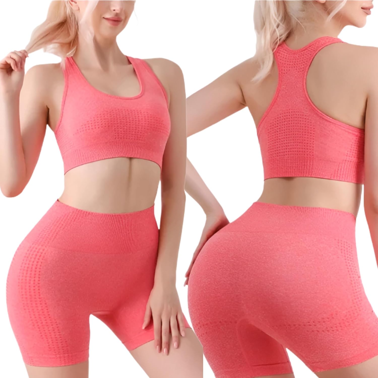 Misharen Women's Seamless Workout Yoga Set 2 Piece Vest & Butt Lift Shorts Leggings, High-Waist, Stretchable, Breathable Gym Suite for Workout, Running & Pilates-7