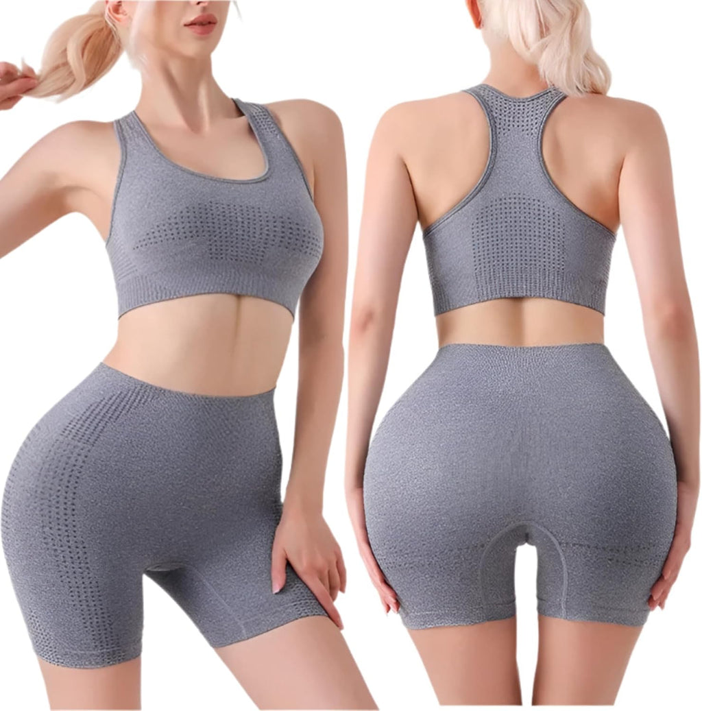 Misharen Women's Seamless Workout Yoga Set 2 Piece Vest & Butt Lift Shorts Leggings, High-Waist, Stretchable, Breathable Gym Suite for Workout, Running & Pilates-1