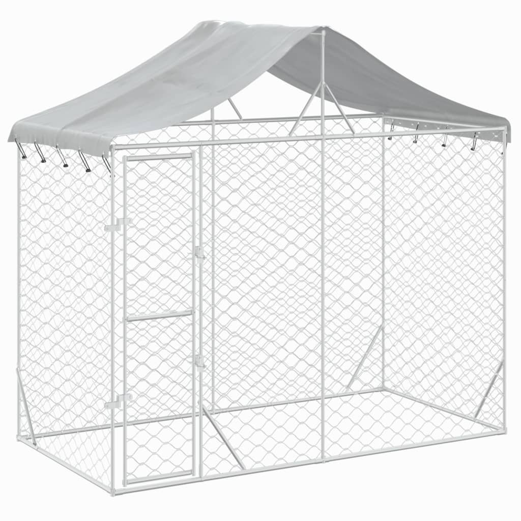 NNEVL Outdoor Dog Kennel with Roof Silver 3x1.5x2.5 m Galvanised Steel-1