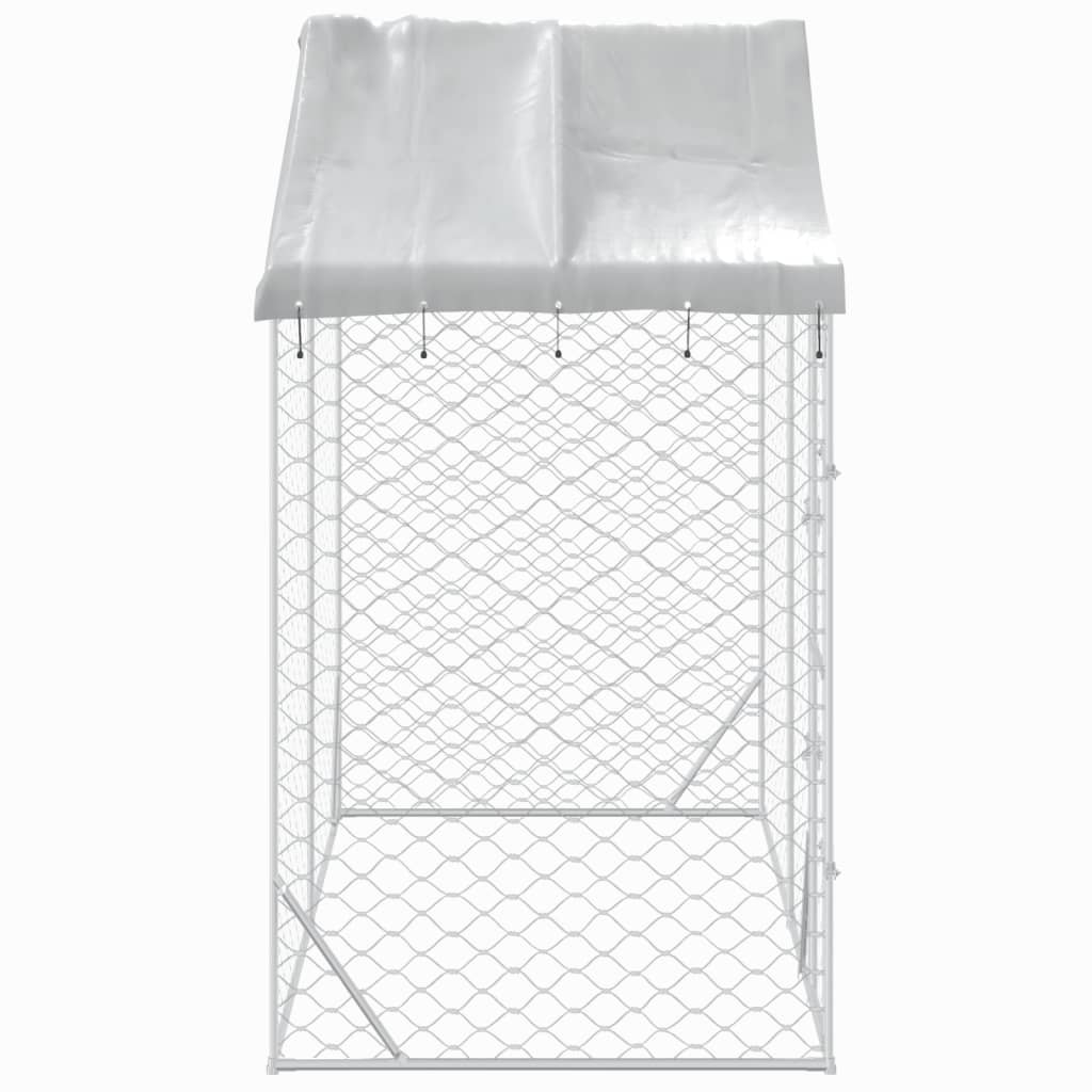 NNEVL Outdoor Dog Kennel with Roof Silver 3x1.5x2.5 m Galvanised Steel-3