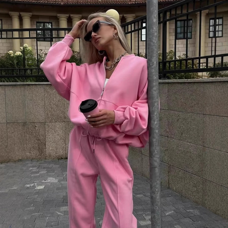 Fall Women's Clothing Zipper Casual Sweater Two-piece Set-2