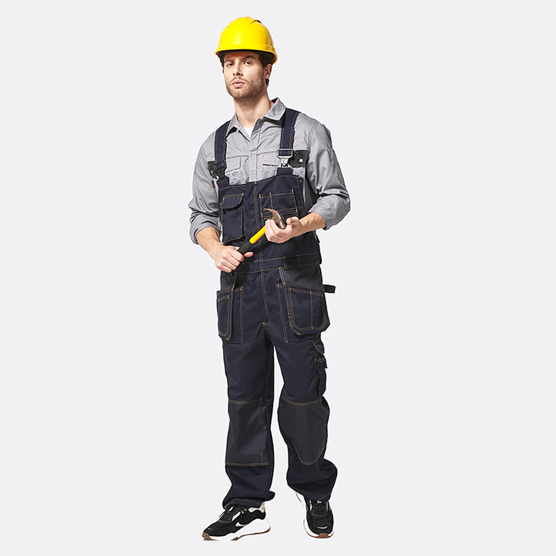 Polyester Bib Overalls for Mechanics with Pockets & Installable Knee Pads-2