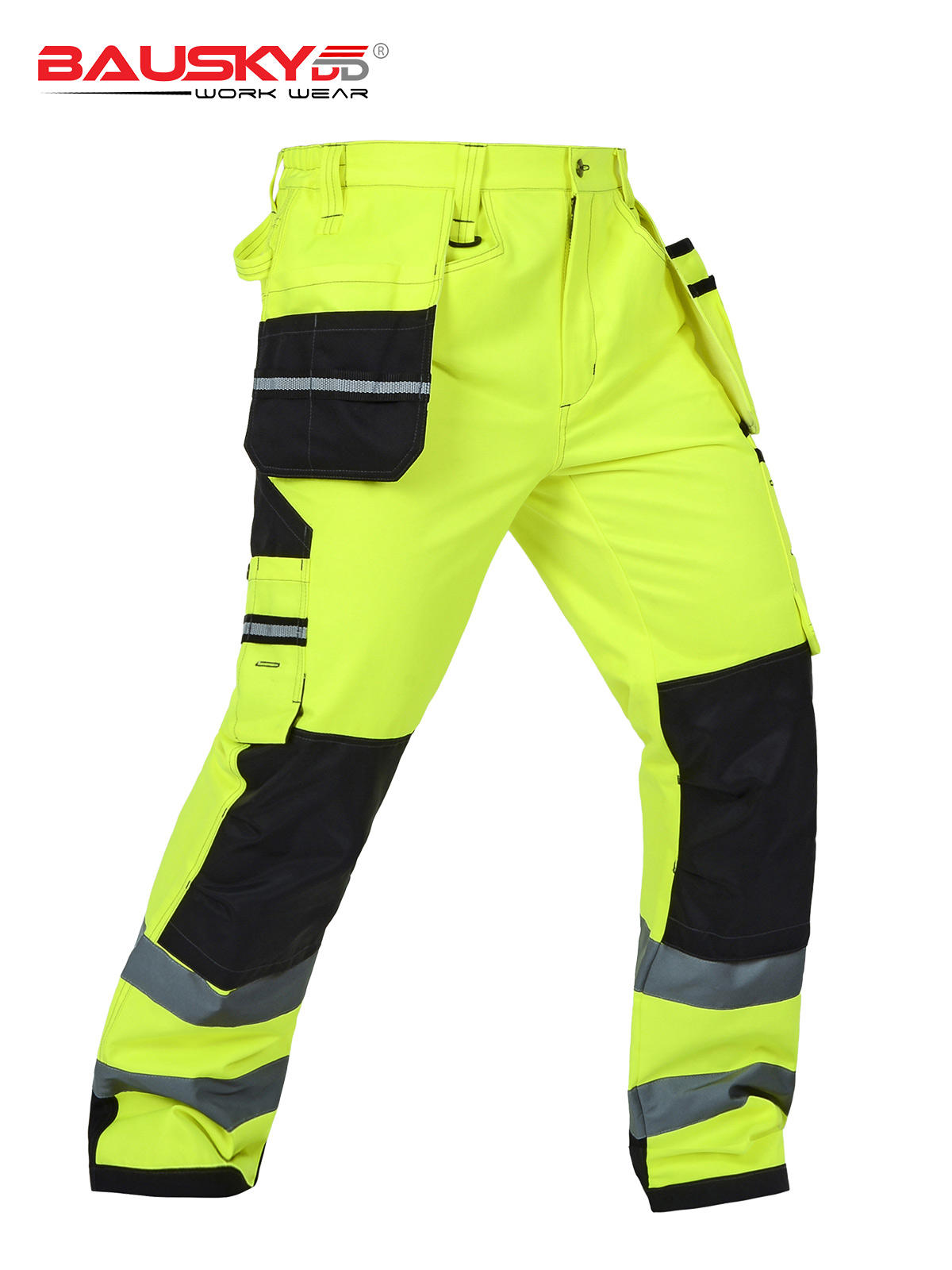 Class 3 High Visibility Cargo Pants, with Multi-Detachable Pockets, Knee Pads Installable,Polyester Cotton for Outdoor Workers [B221]