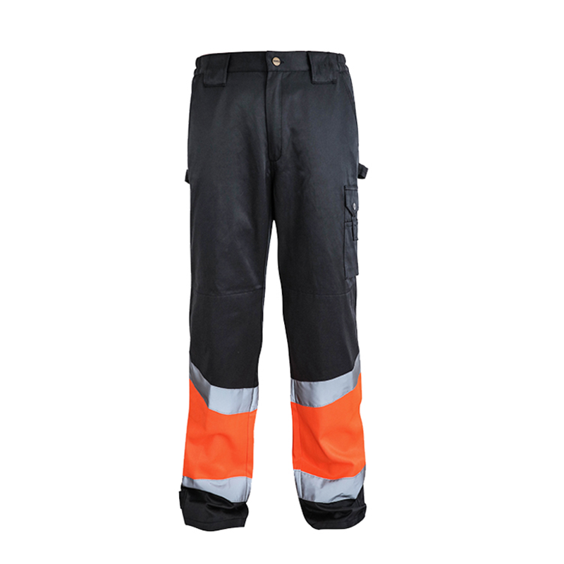 Fluorescent Orange Reflective Work Pants – Double Leg Pockets & Contrast Fabric Design [B241]