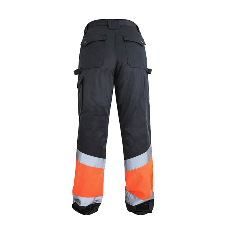 Fluorescent Orange Reflective Work Pants – Double Leg Pockets & Contrast Fabric Design [B241]