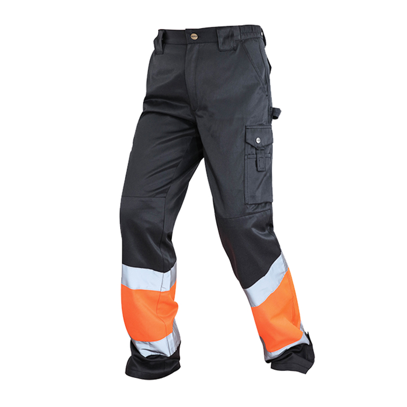 Fluorescent Orange Reflective Work Pants – Double Leg Pockets & Contrast Fabric Design [B241]