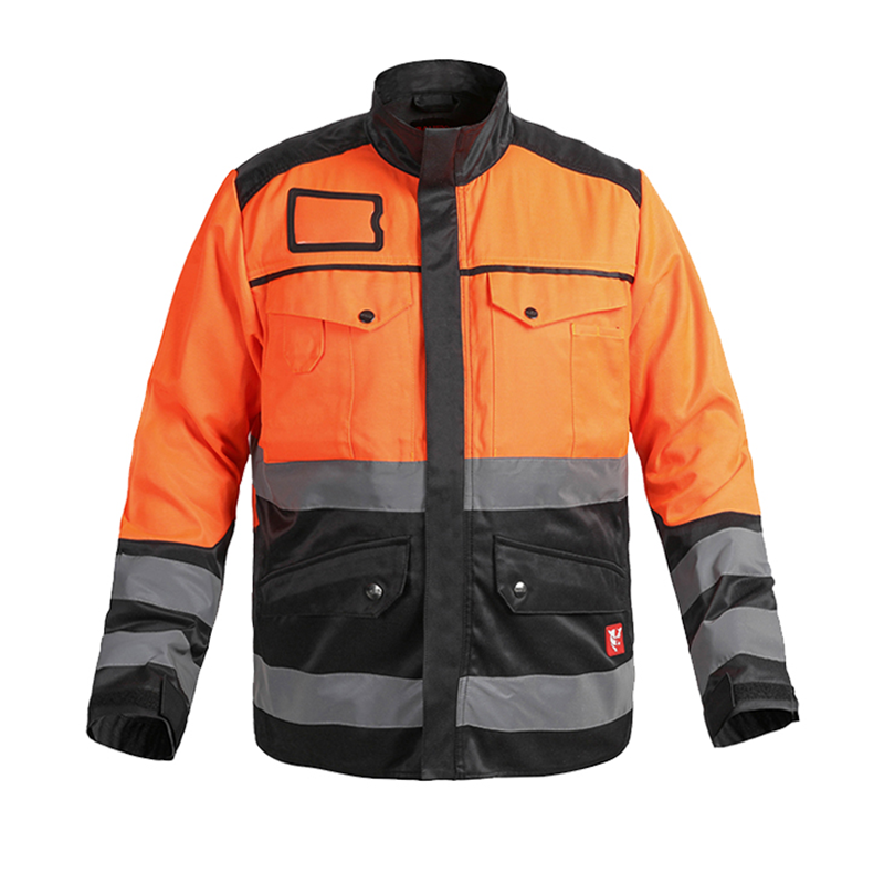 Fluorescent Orange Safety Jacket – Reflective Strips & Transparent ID Pocket [B242]-0
