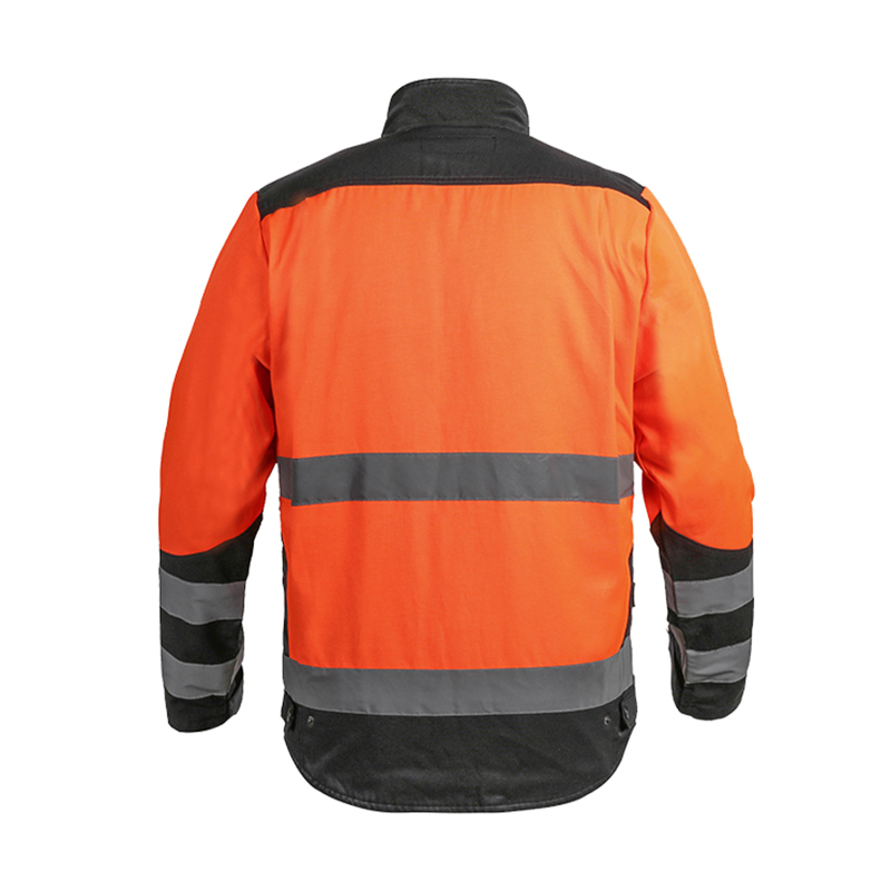 Fluorescent Orange Safety Jacket – Reflective Strips & Transparent ID Pocket [B242]-1