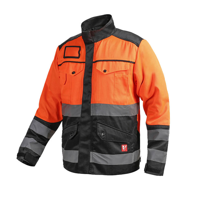 Fluorescent Orange Safety Jacket – Reflective Strips & Transparent ID Pocket [B242]-2