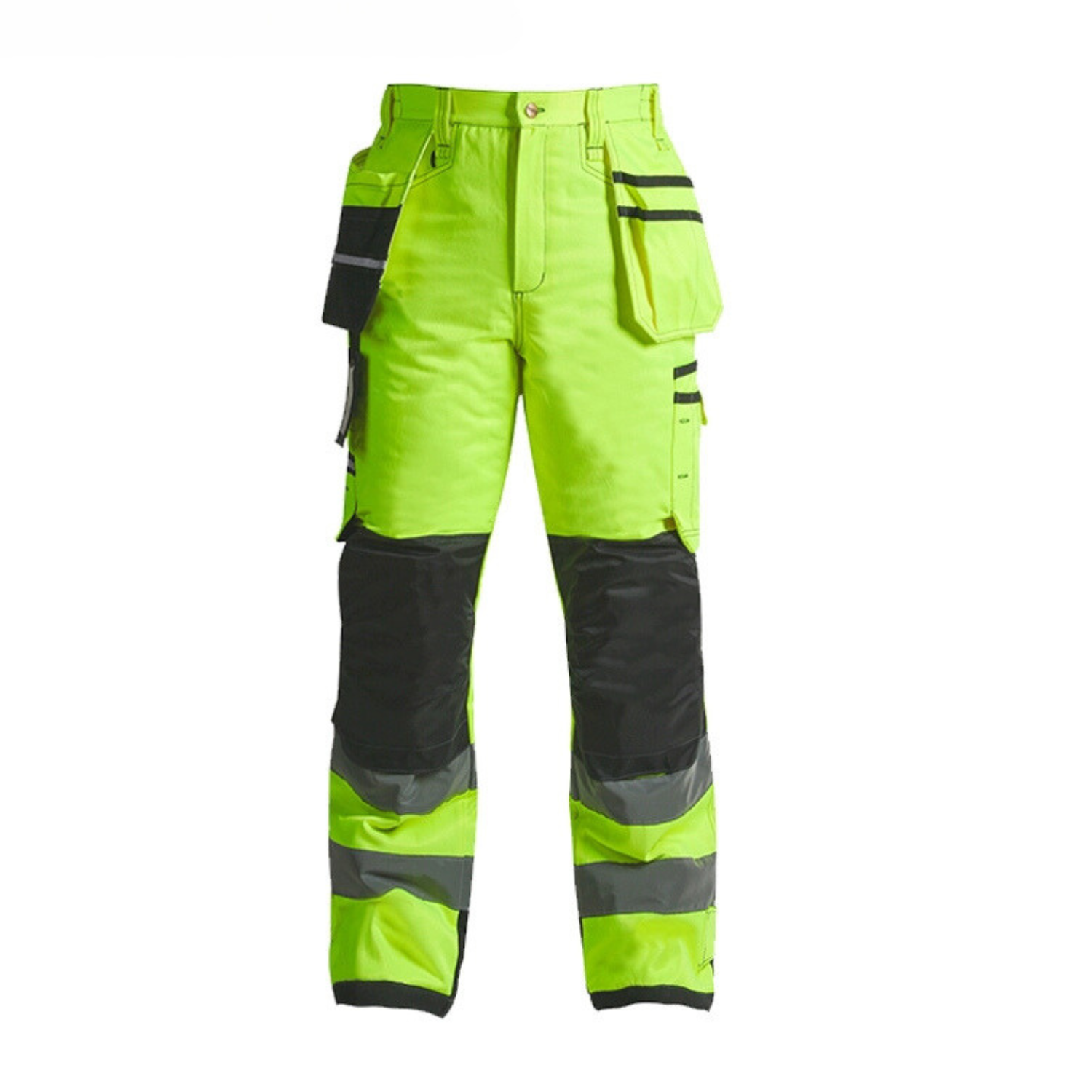 Class 3 High Visibility Fluorescent Yellow Work Pants, Winter-Insulated, Reflective Strips, Durable Cotton Blend for Outdoor Workers - B244