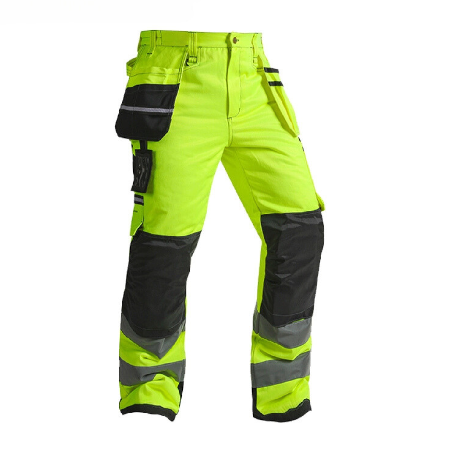 Class 3 High Visibility Fluorescent Yellow Work Pants, Winter-Insulated, Reflective Strips, Durable Cotton Blend for Outdoor Workers - B244