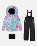 Two-Piece Play Snowsuit Black With Multicolor Print Jacket