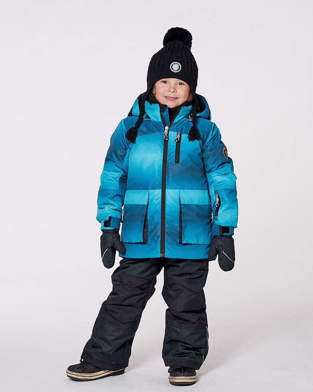 Two-Piece Play Snowsuit With Printed Jacket And Solid Pant Black