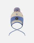 Lined Knit Hat With Ears Off-White And Blue