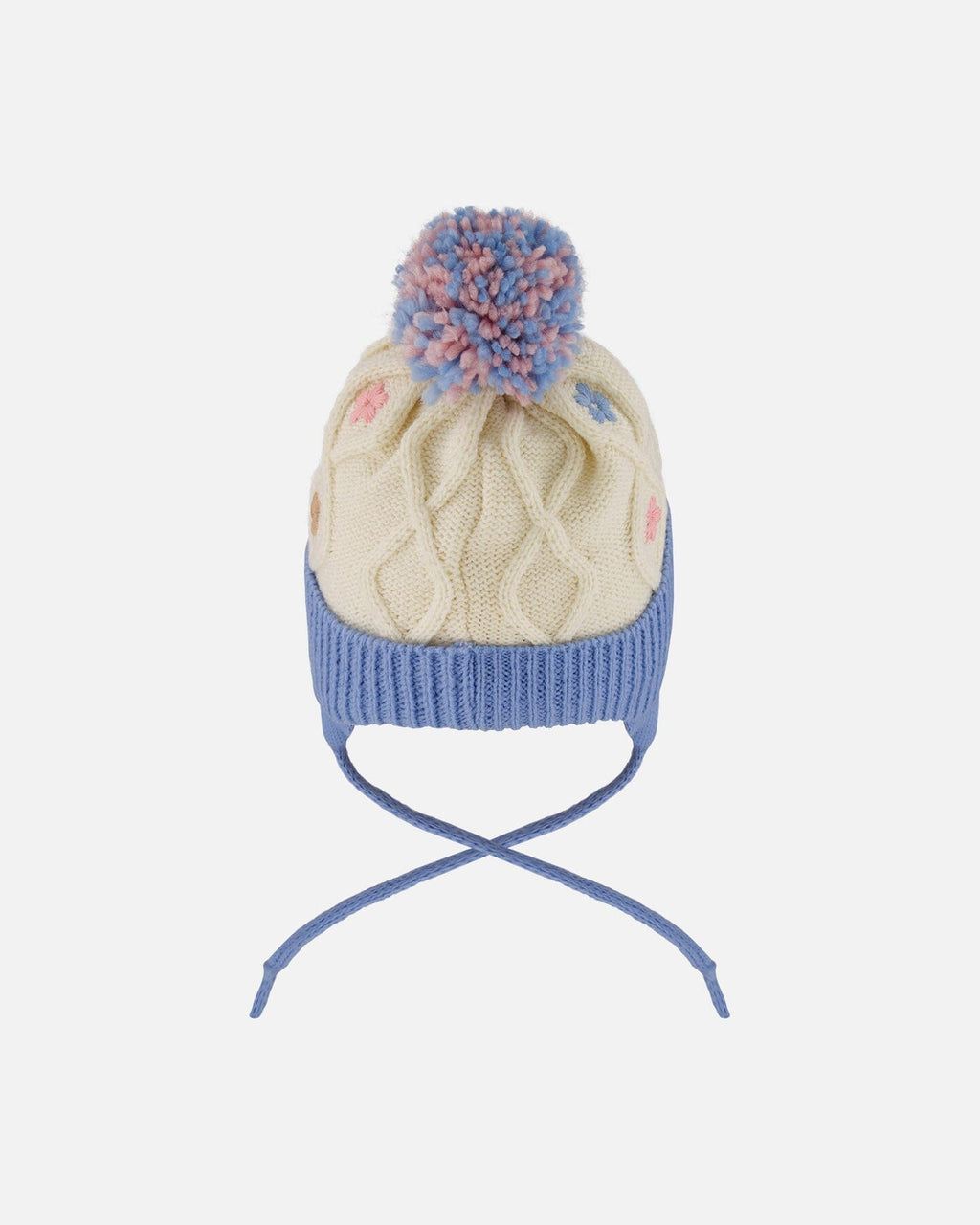 Lined Knit Hat With Ears Off-White And Blue