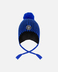 Winter Peruvian Knit Hat With Pompom And Lining Black And Blue-0
