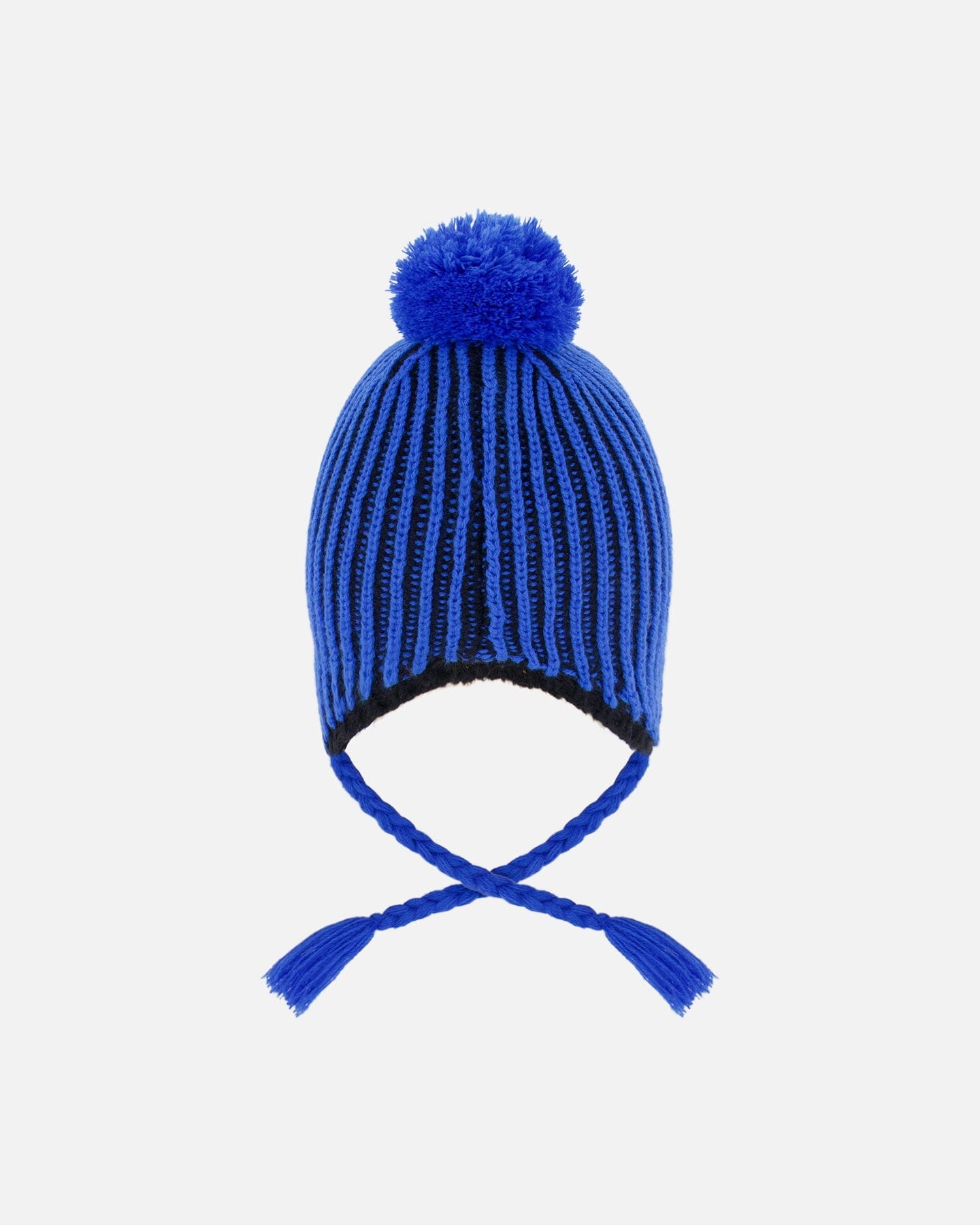 Winter Peruvian Knit Hat With Pompom And Lining Black And Blue-3