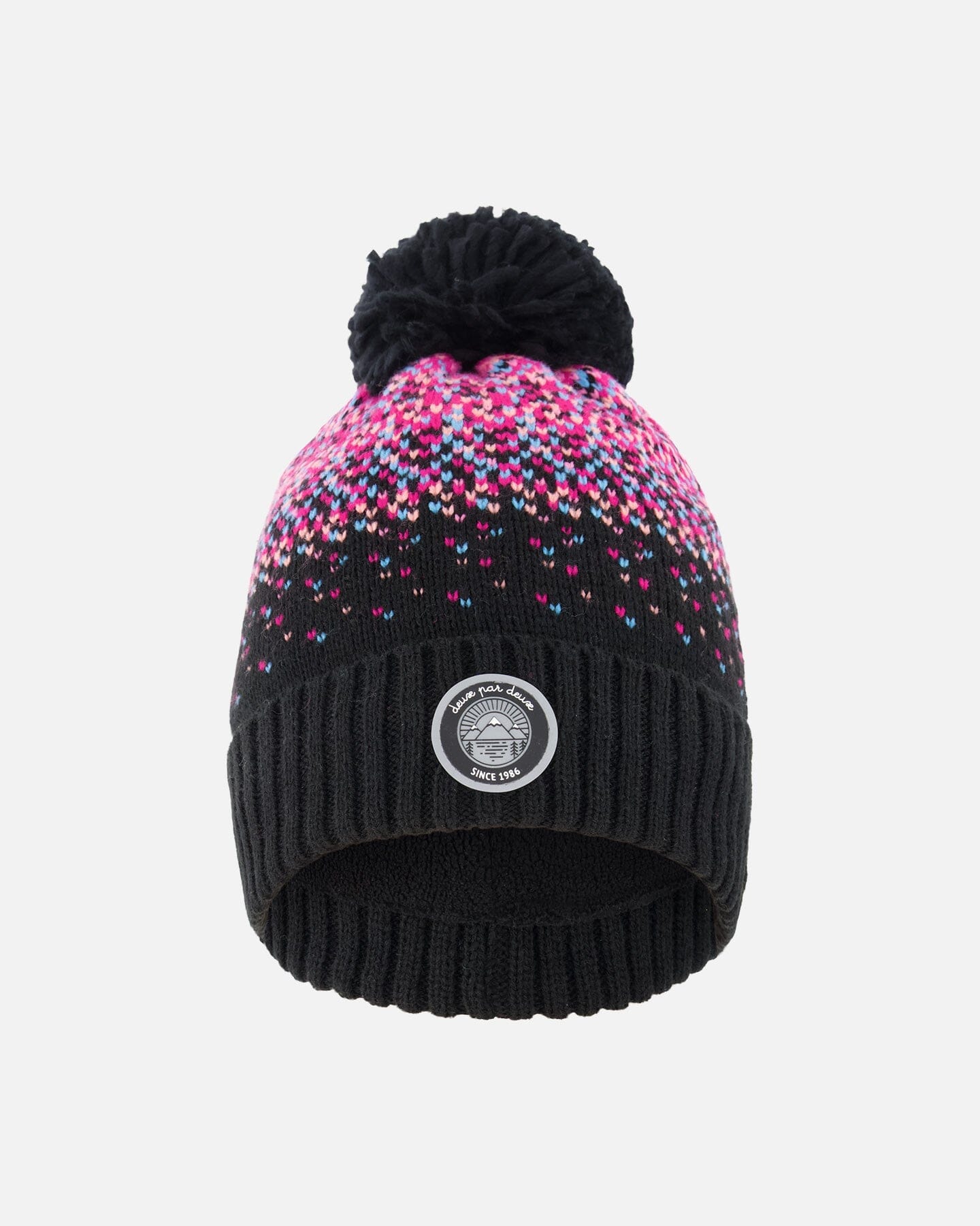 Lined Knit Pompom Hat Black And Pink