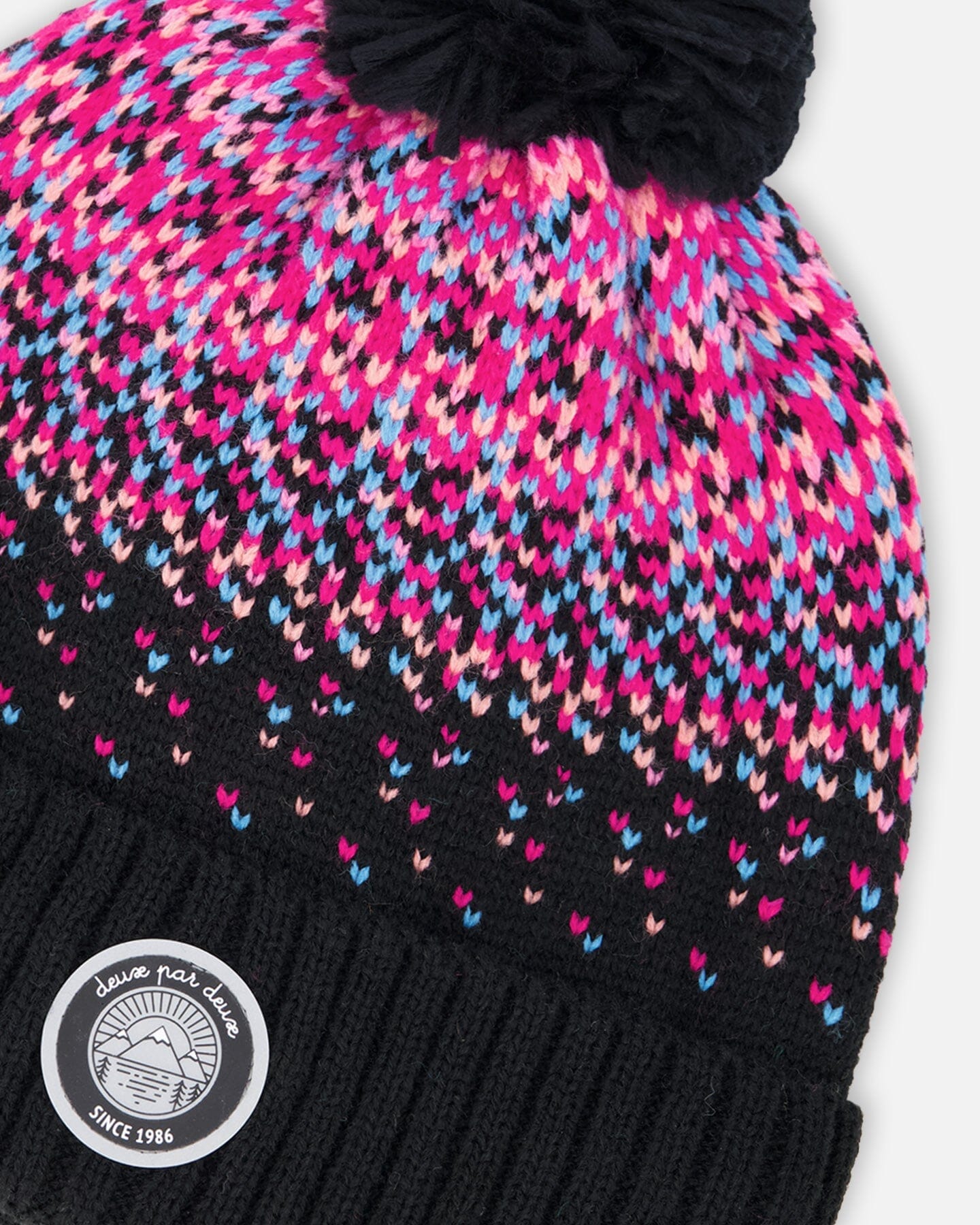 Lined Knit Pompom Hat Black And Pink