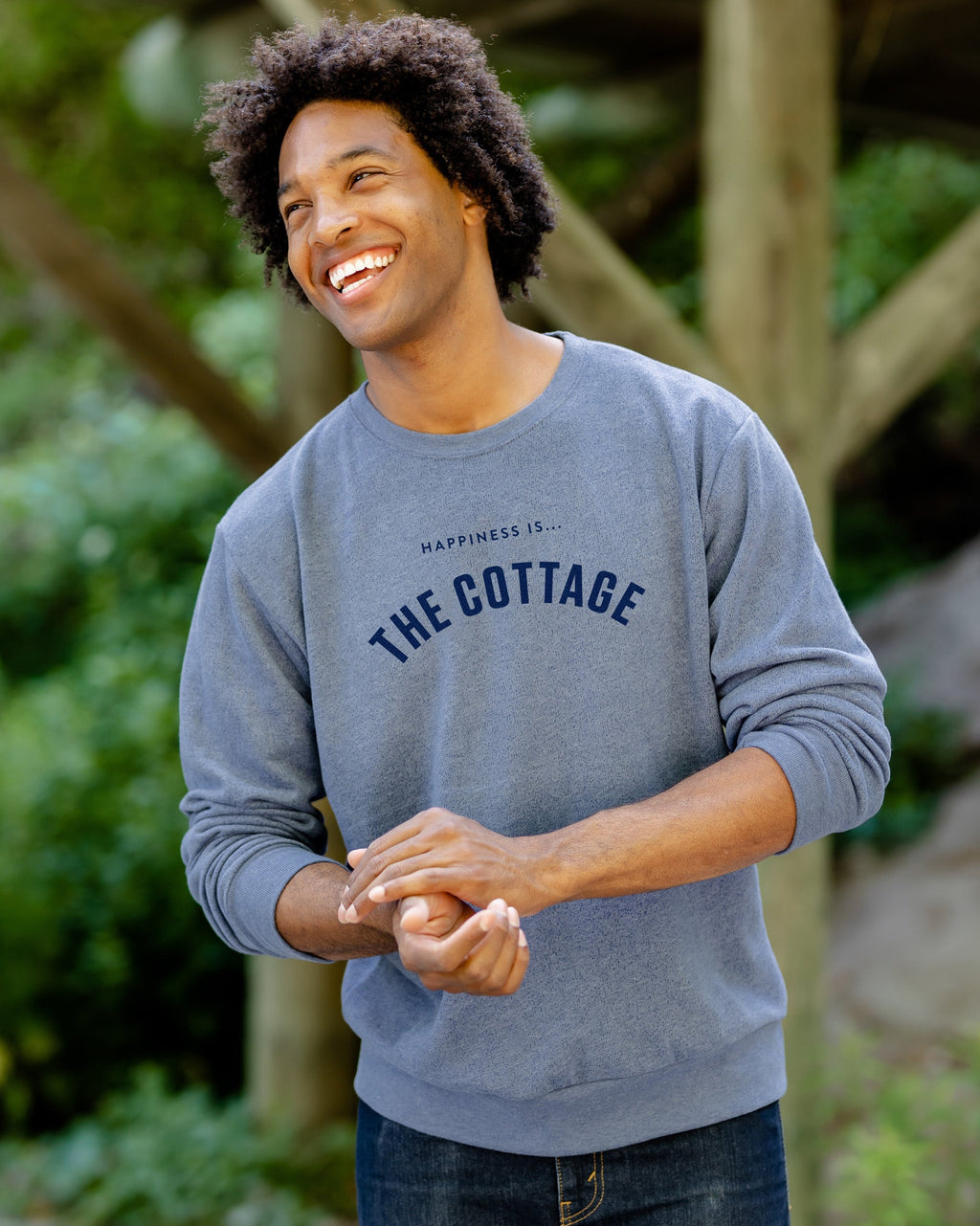 Men's Cottage Collegiate Crew Sweatshirt, Heather Navy-1