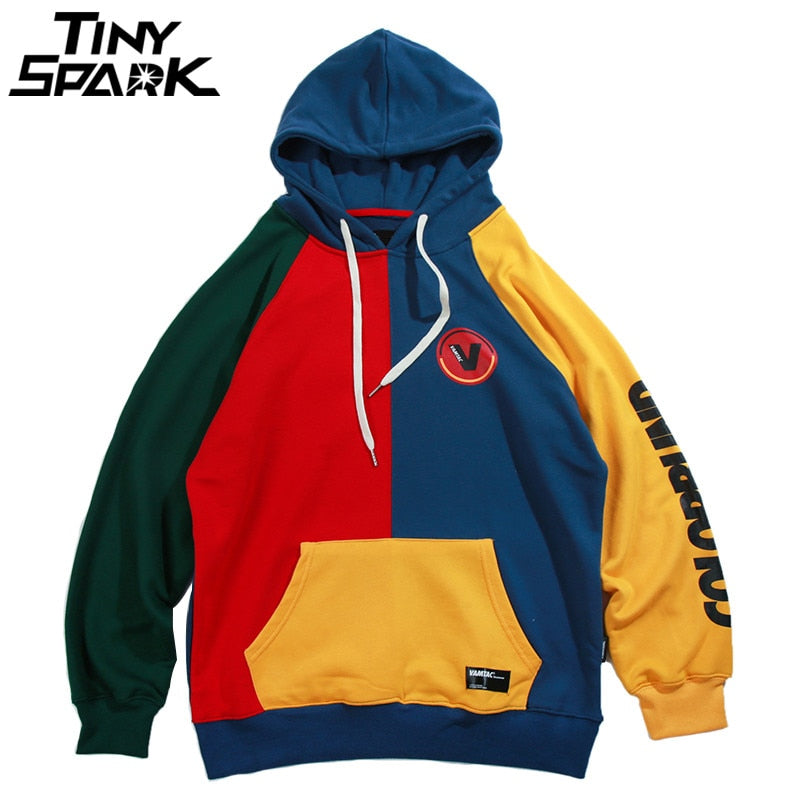 Hip Hop Hoodie Sweatshirt Mens Color Block Patchwork Harajuku Hoodie Streetwear Casual HipHop Pullover Oversized Autumn-0