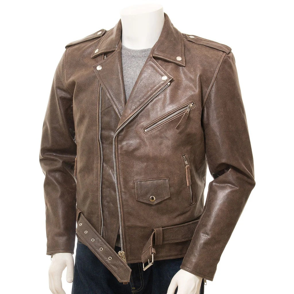 MEN ANTIQUE BROWN LEATHER JACKET BALLSTON-1
