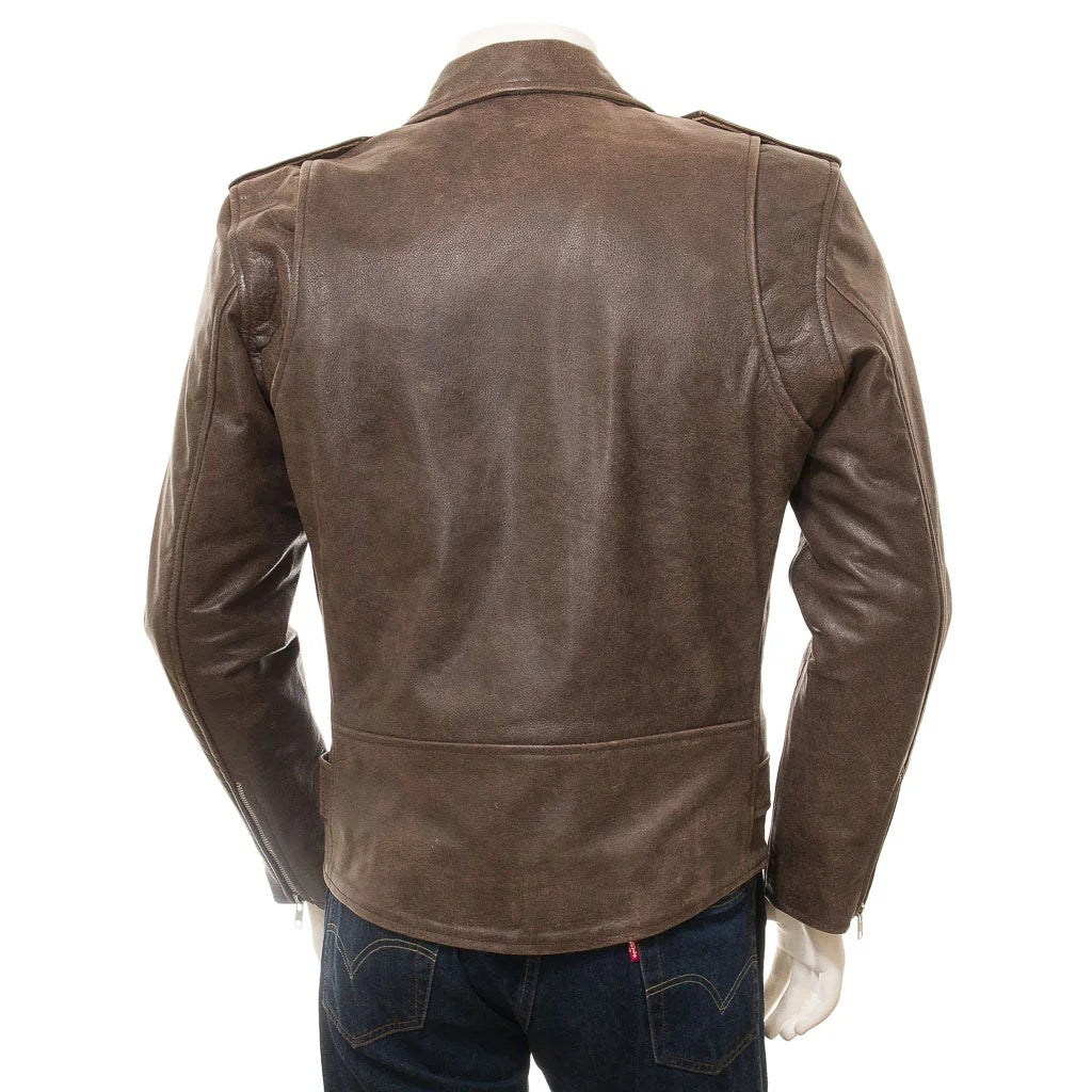MEN ANTIQUE BROWN LEATHER JACKET BALLSTON-2