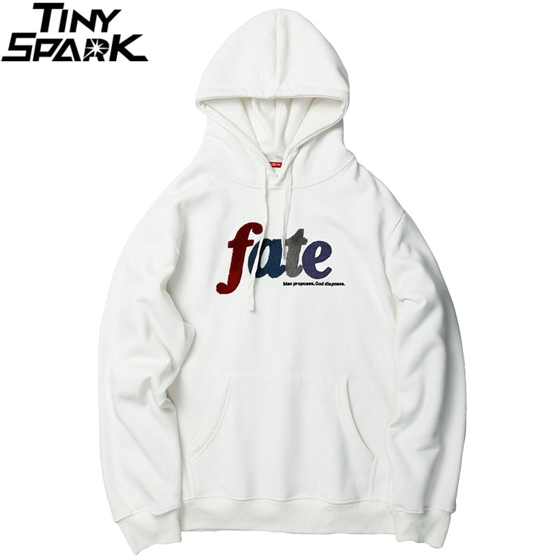 Men Hip Hop Hoodie Sweatshirt Embroidery Letters Harajuku Hooded Pullover Streetwear Cotton Autumn  Hoodie Loose Style White-3