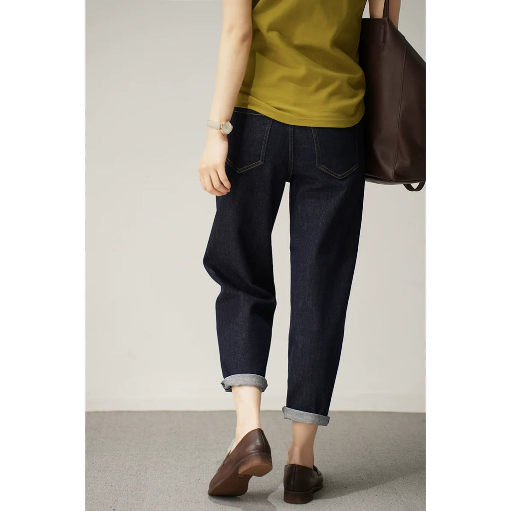 Washed Straight Slim Looking Spring and Autumn Women's Jeans-2