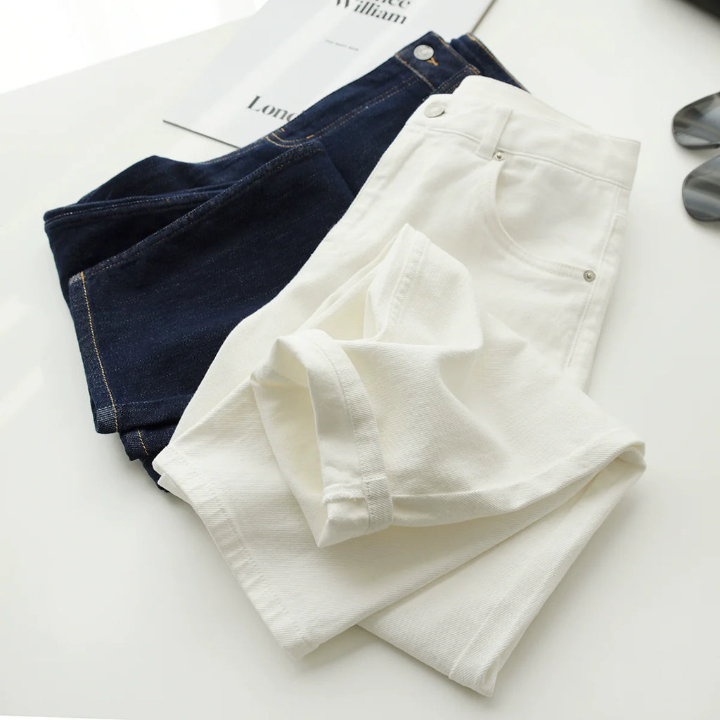 Washed Straight Slim Looking Spring and Autumn Women's Jeans-4