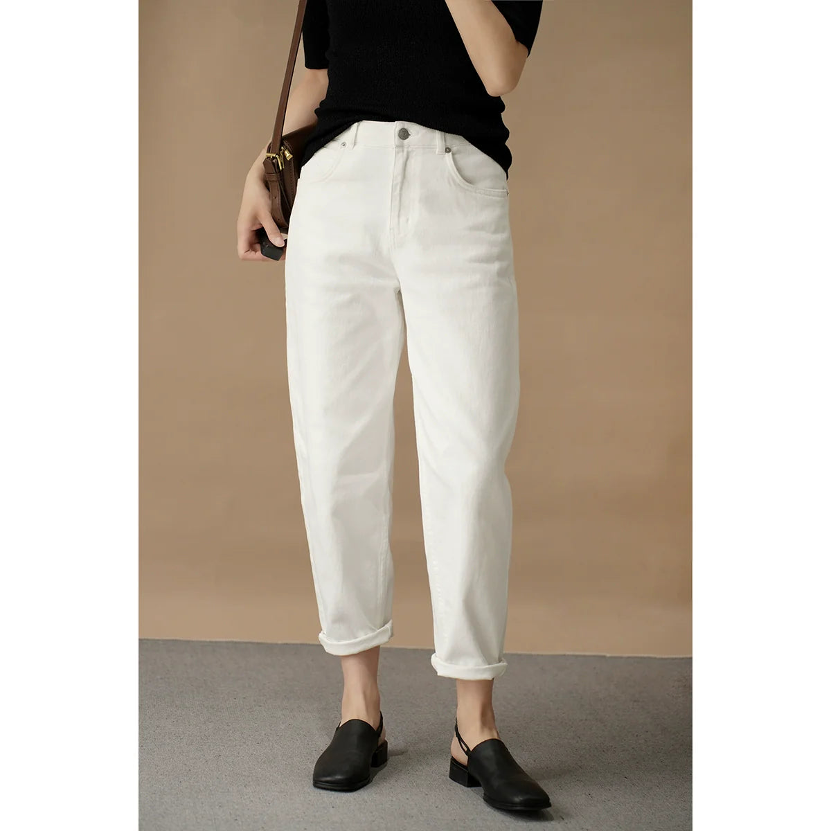 Washed Straight Slim Looking Spring and Autumn Women's Jeans-3