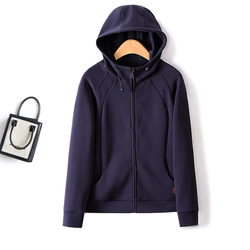 Autumn Simple Three Dimensional Cutting Zipper Cardigan Full Sleeve Sweater Women Sweatshirts-4