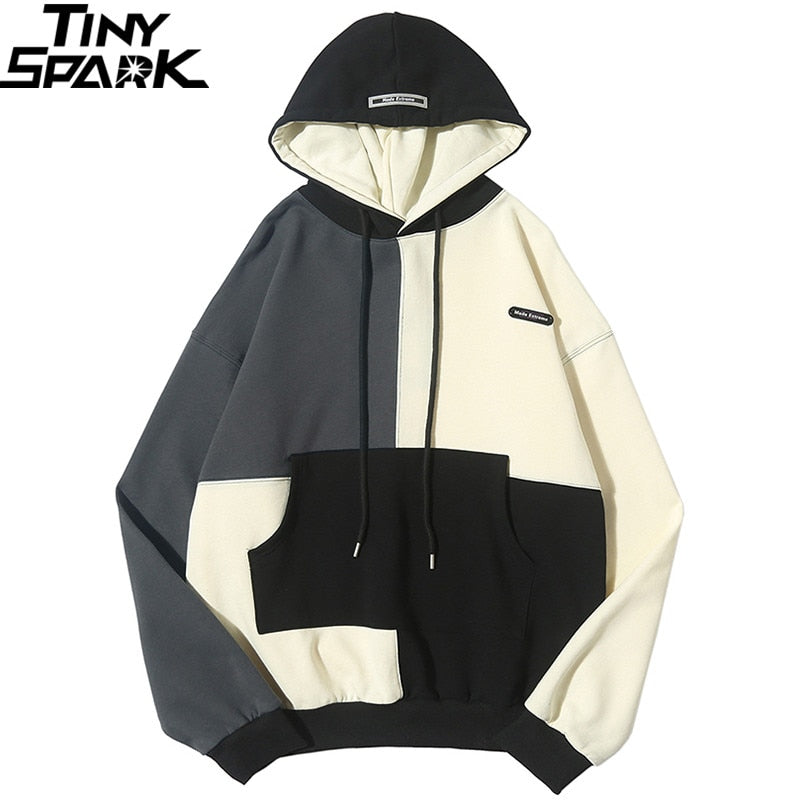 Hip Hop Hoodie Sweatshirt Color Block Patchwork Streetwear Hoodie Harajuku Men HipHop Oversize Hoodie Pullover Loose-3