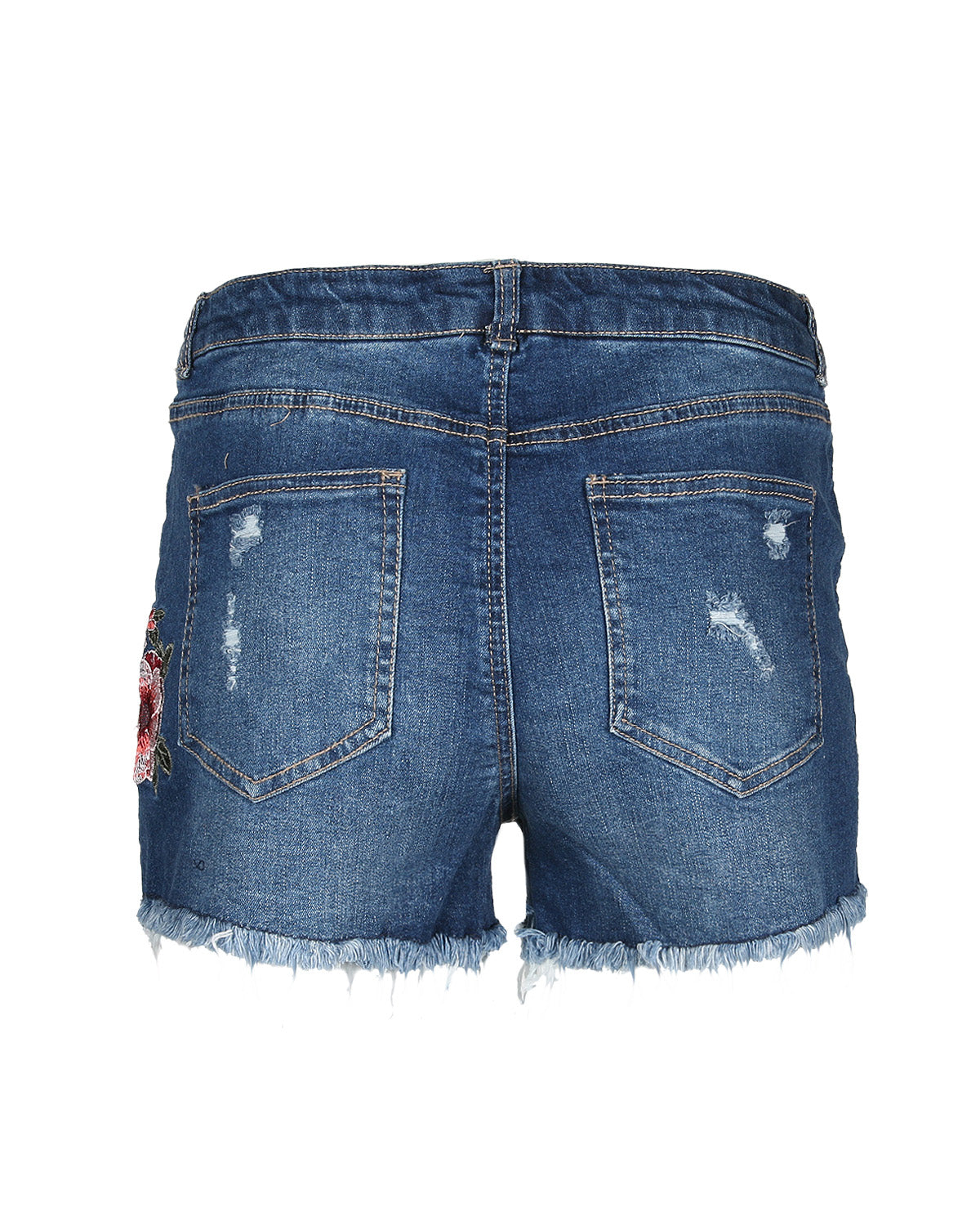 MID RISE DISTRESSED FLORAL DENIM SHORTS-1