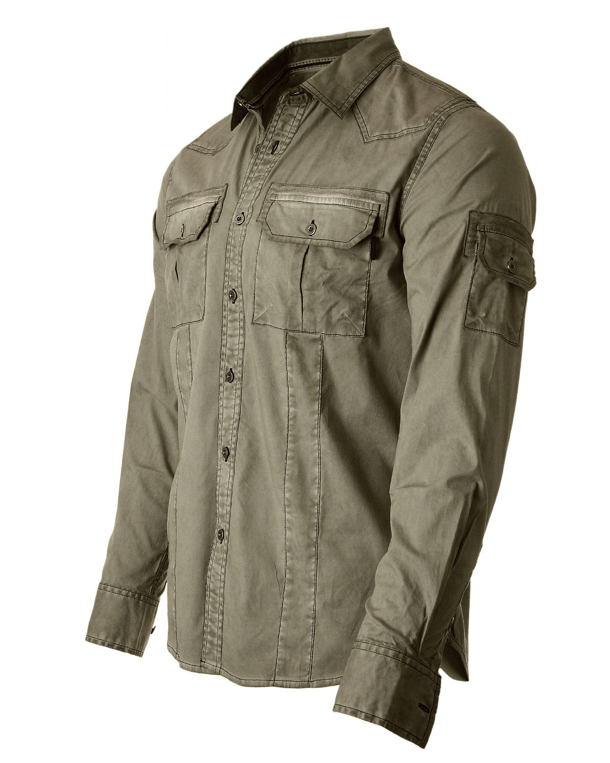 ZIMEGO Men's Stretch Flex Slim Color Washed Vintage Rugged Fashion Button Shirts-3