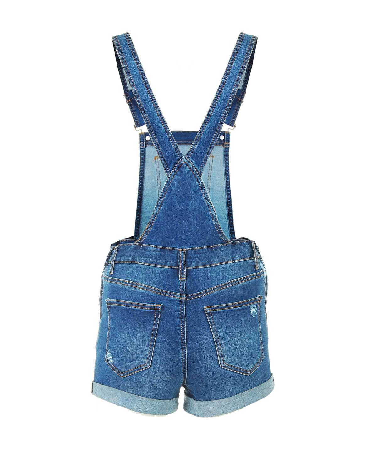 JUNIOR STRETCH DENIM DESTROYED OVERALLS-2