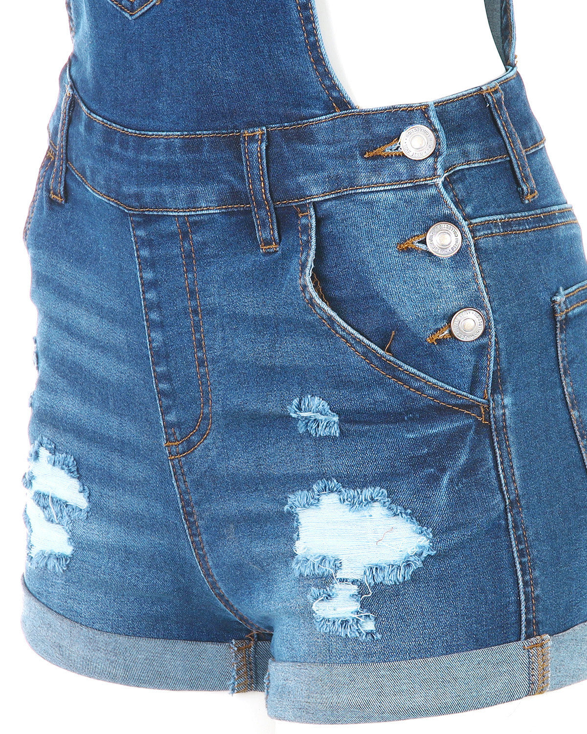 JUNIOR STRETCH DENIM DESTROYED OVERALLS-3