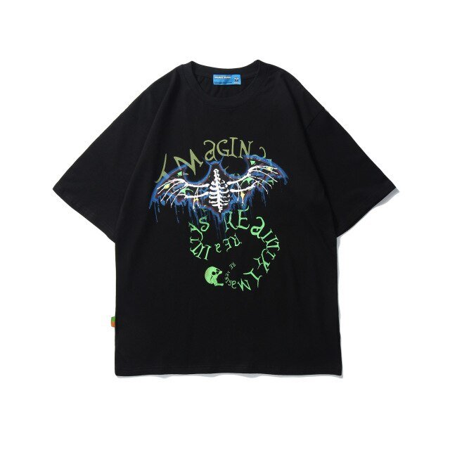 Bat Skull Print T Shirt Men Hip Hop T-Shirts Streetwear Summer Tshirt Short Sleeve Cotton Oversized Gray Tops Tees-5