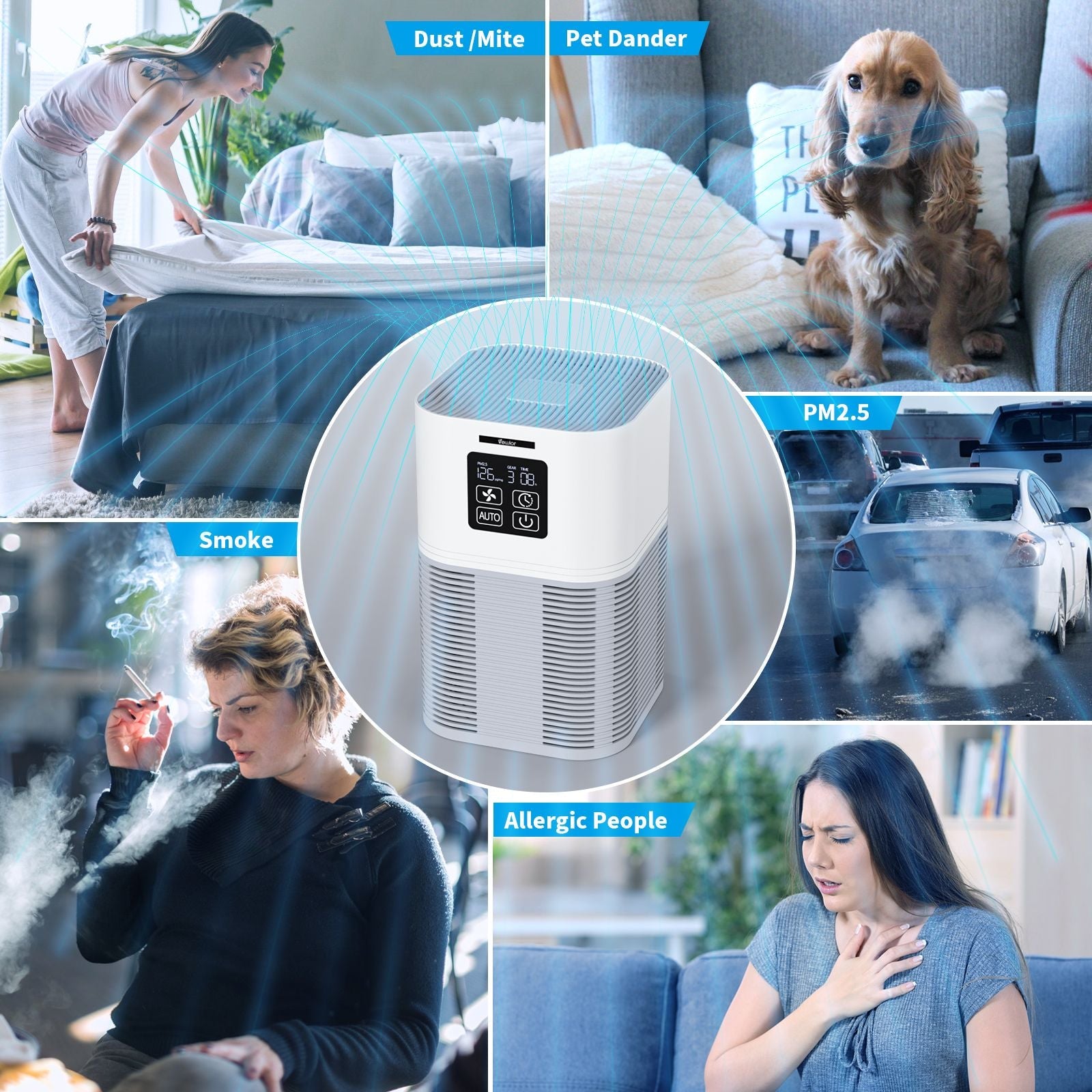 2 in 1 Air Purifier with H13 Filters for Home Allergies Pets Hair Odor Eliminators-3